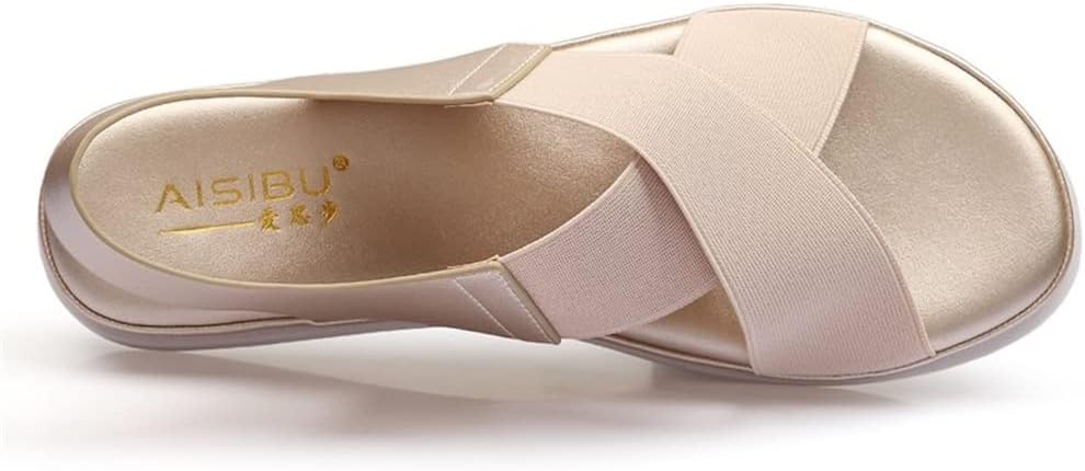 女性サンダル夏弾性ストレッチファブリック新しい通気性レディーススライドシューズ (Color : Pink gold, Size :