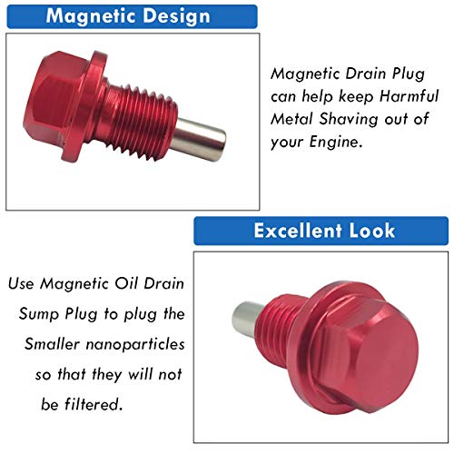 Moonlinks Magnetic Oil Drain Plug M12x1.5 For Most BMW, Ford,Red Magnetic Sump Drain Nut Oil Drain Repair Bolt For All Other Car Models With 12x1.5 Threaded (M12x1.5, Red) - Thumbnail 5
