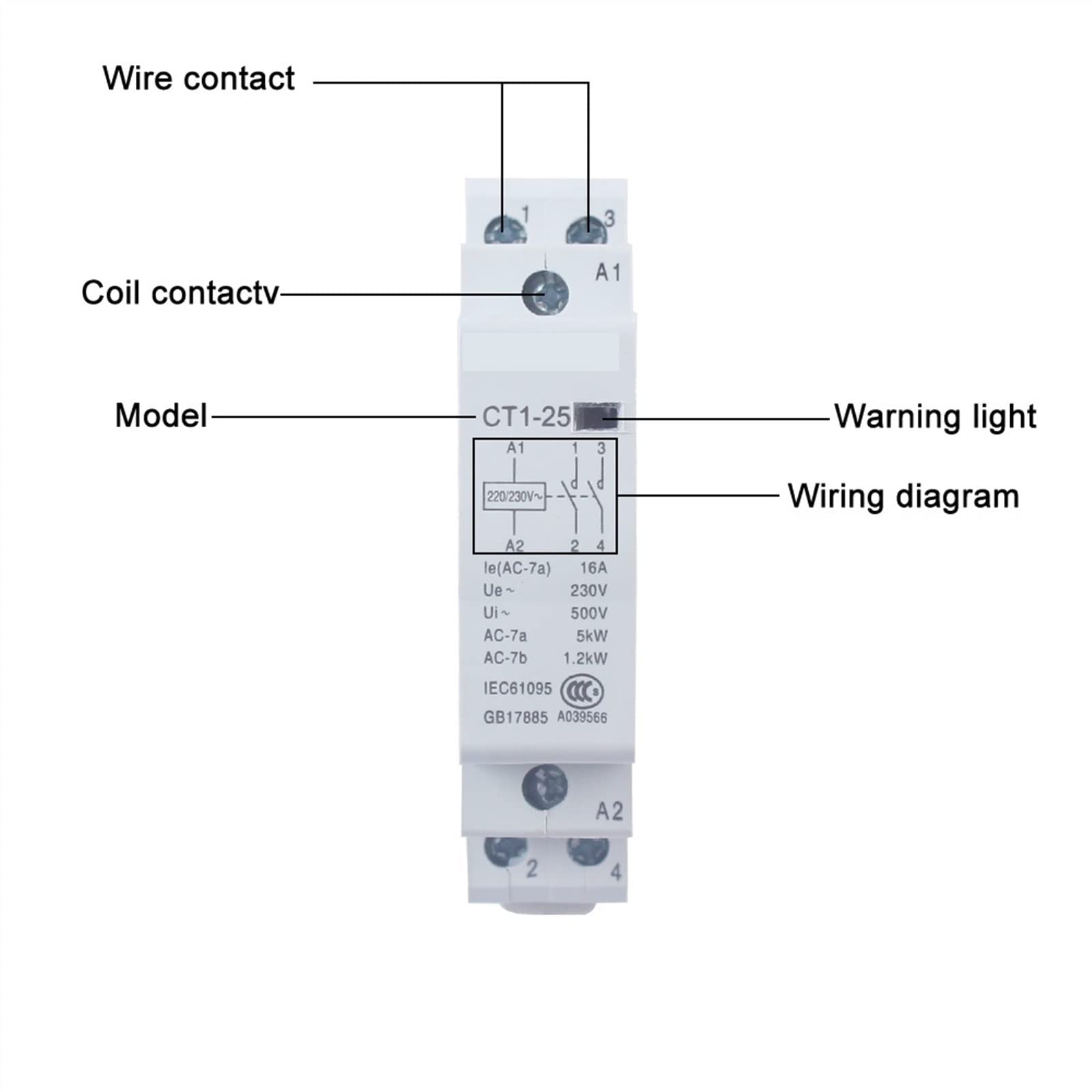 CT1-25 16A 25A 20A 2P 2NO 4P 4NO CT1-63 32A 40A 63A 230v 50or60HZ DIN-Schiene Haushalt AC Schütz 1St (Color : CT1-25-20A, Size : 2NC)