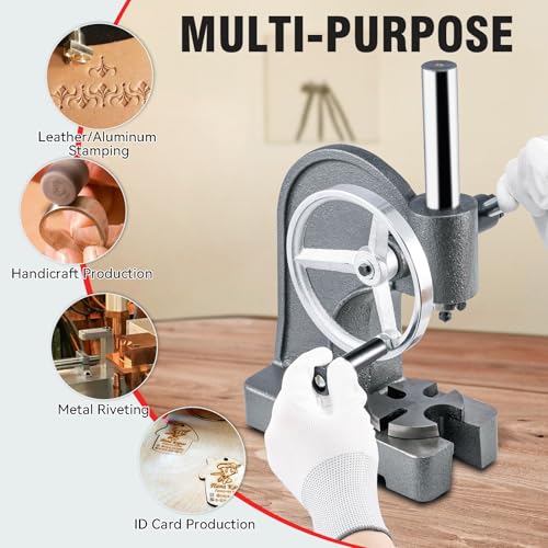Image of CXRCY Arbor Press 1 Ton Round Ram with Hand Wheel, Cast Iron Upgraded Manual Arbor Press, 5.5 inch Maximum Height, Desktop Arbor Press, Metal Punch Press Machine for Stamping Bending Forming Stretching