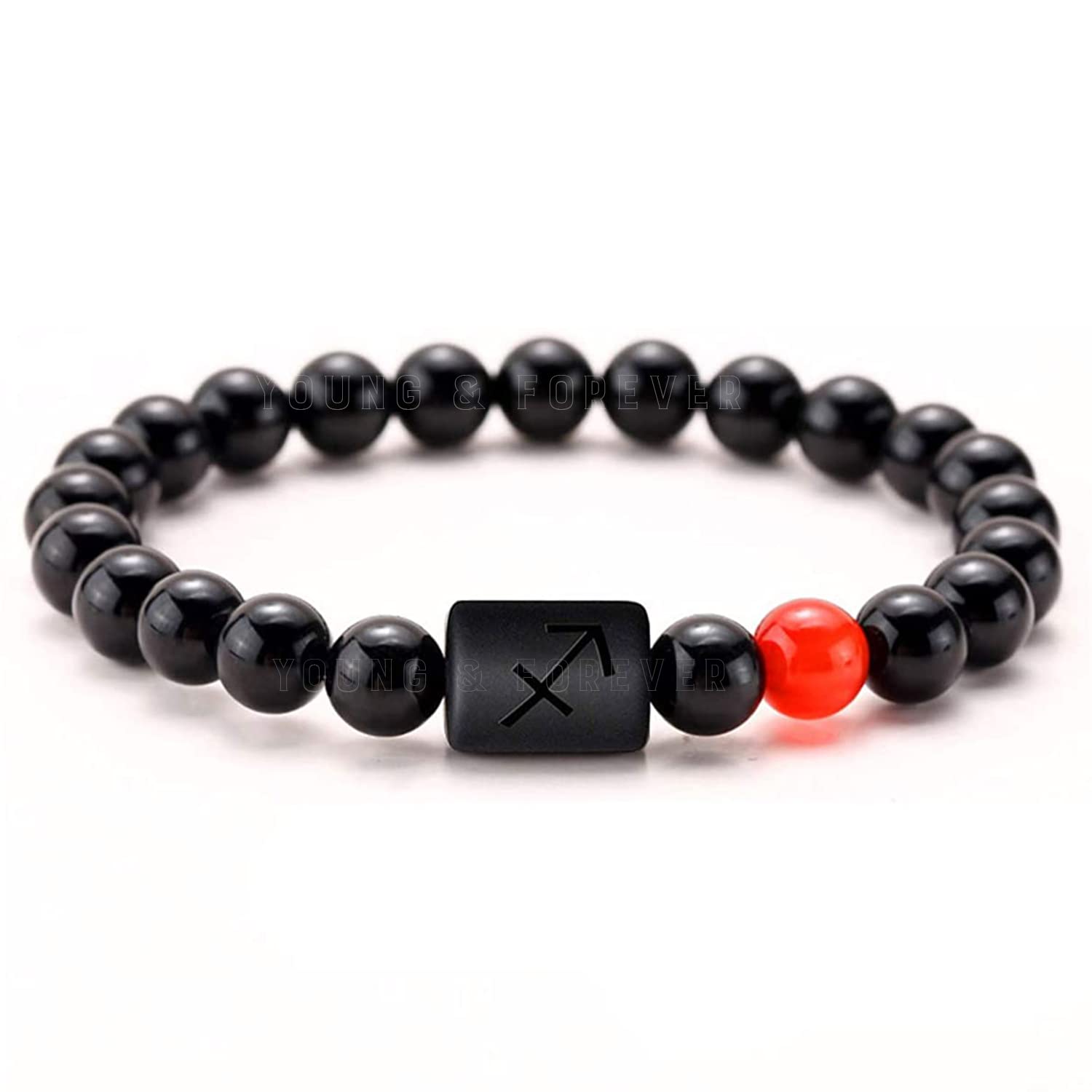 Young & Forever Gift 12 Zodiac Charms Energized Onyx Black Beads and Tiger Eye Planet Navgrah Beaded Zodiac Bracelet for Men and Women