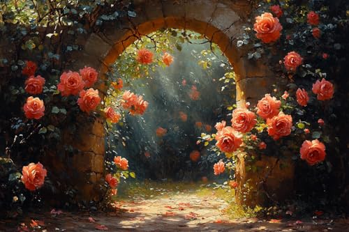 KY-lunk Pintura por números, rosas que florecen debajo de una puerta de jardín arqueada, kits de pintura por números para adultos, decoración de habitación, regalo para festival de cumpleaños (16 x 20