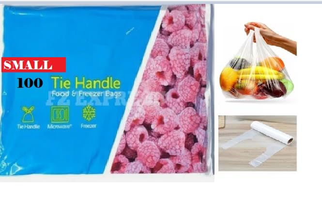 Food Storage Bags with Tie Handle, Freezer Safe (100, White, Small)