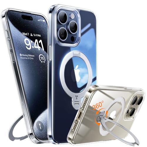 TORRAS Q3 Spin for iPhone 15 Pro Max Case with Magnetic 360 Stand, Clear