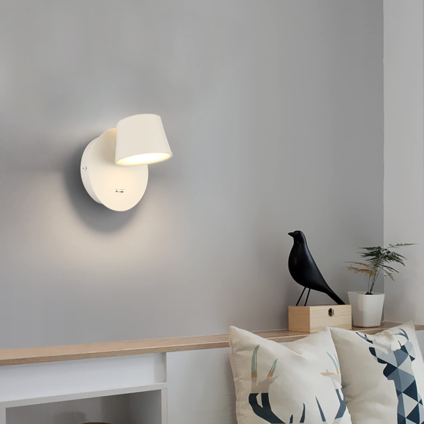 Applique da Parete LED con Interruttore, Lampada Lettura Letto | Angoli Regolabili a 350 Gradi, Bianco Caldo 6W, Lampada da Parete Moderno per Soggiorno, Camera da Letto, Comodino, Bianco