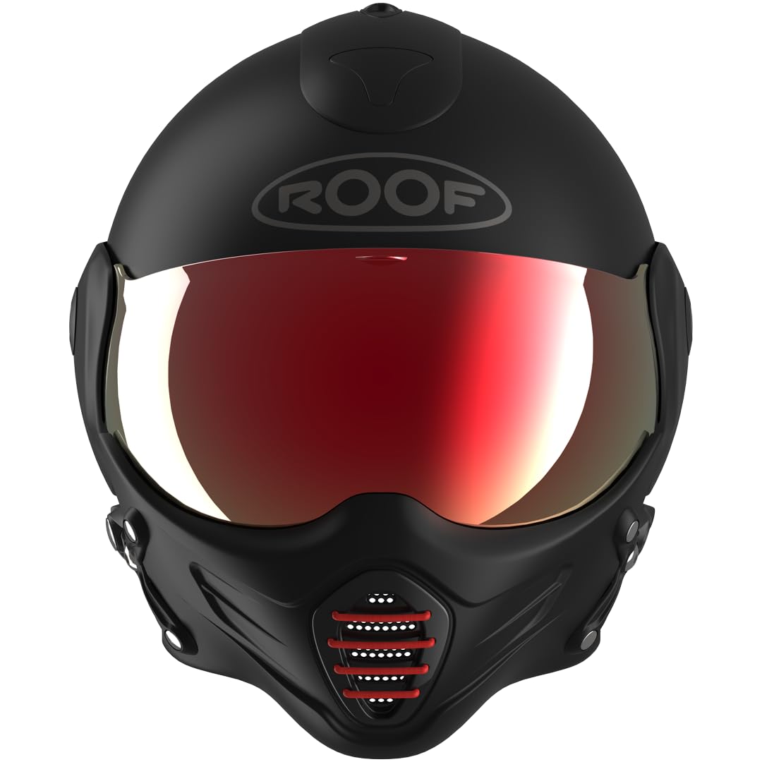 Casque Moto Jet Haut De Gamme ROOF Roadster en Fibre De Verre avec Mentonnière Amovible Magnétique Écran Iridium Inclus– Couleur Iron Noir Mat/Rouge - Offre Directe Usine - Garantie 4 Ans