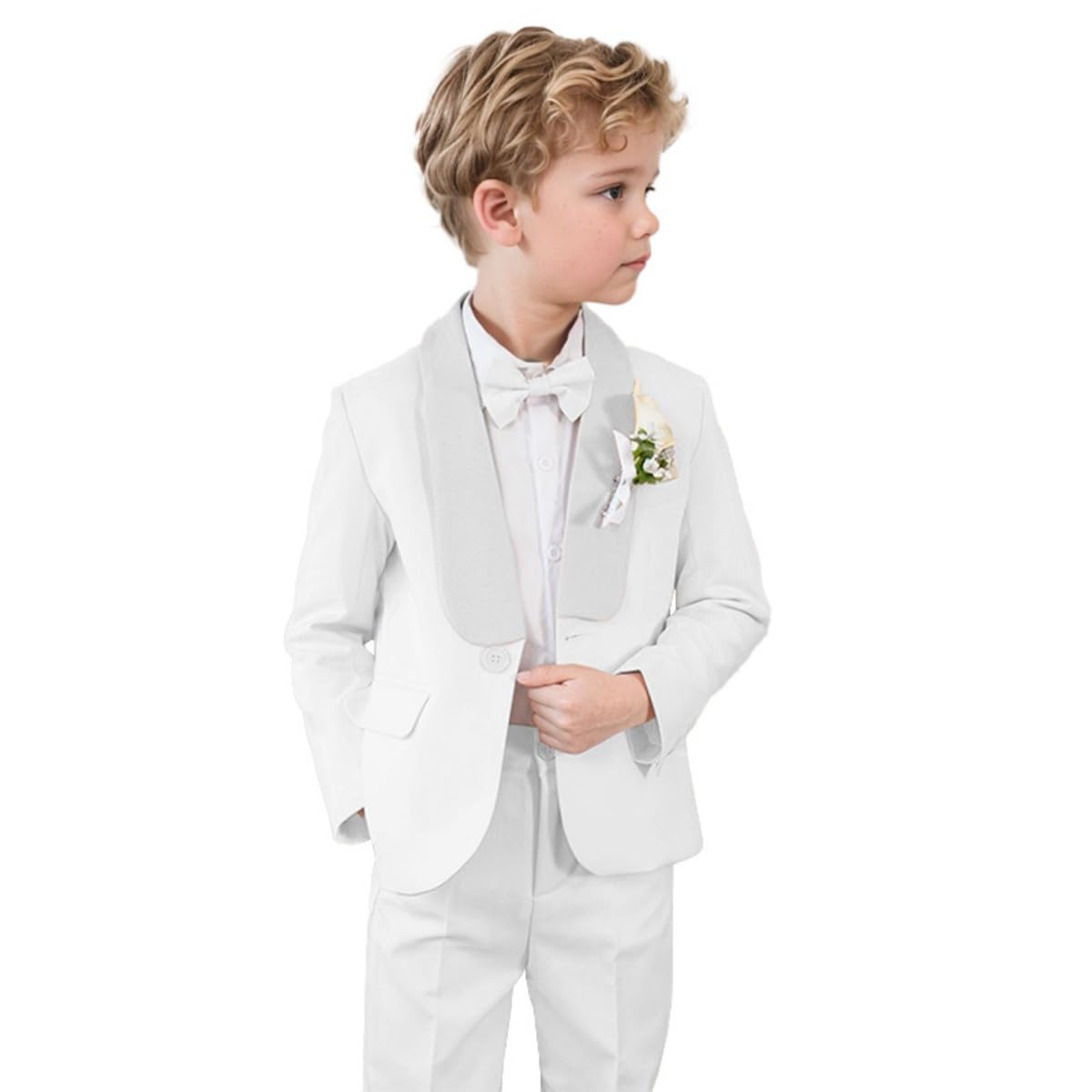 Vestito da cerimonia nuziale per ragazzi Portatore Anello Vestito Comunione Vestito Battesimo Outfit 2 Pezzi Bambini Smoking Bambini Abiti bianchi