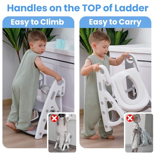 Primlect Potty Training Seat, 2-in-1 Toddler Toilet Seat with Step Stool, Ultra-Stable Potty Chair Attachment, Adjustable Seat and Step Ladder, Non-Slip Design, Splash Guard for Boys and Girls(Grey)