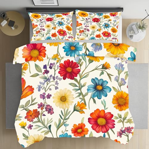 Housse de couette fleur aquarelle imprimée en microfibre douce avec fermeture éclair - 3