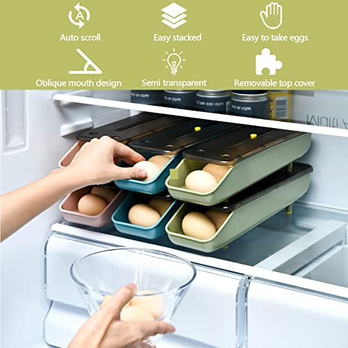 QeeHeng Automatic Rolling Egg Container for Fridge with 2 Pack Ring Set, Storage Box Holder with Lid, Organizer Bin Tray for Household - Image 2