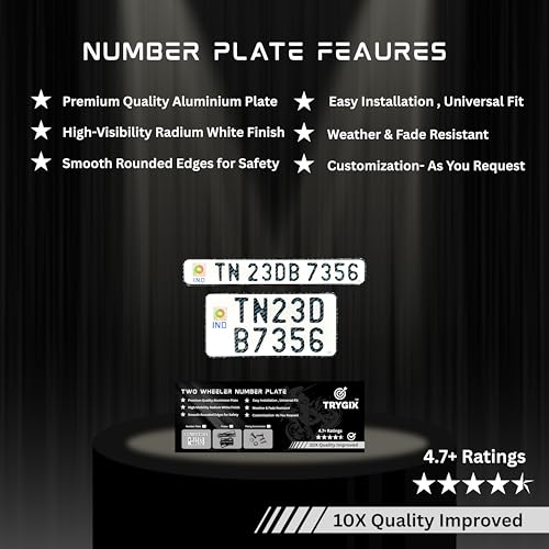 Image of TRYGIX Bike Number Plate Set (Front & Back), Non-HSRP, Serial Number Not Included, Plate Size: Front 11x2 inch & Back 8x4 inch, Radium White