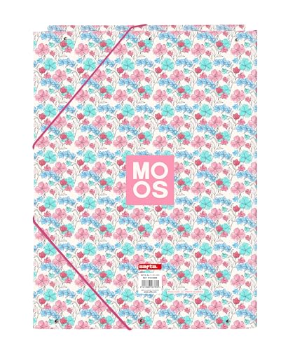 MOOS FLORES - Folio-Ordner mit 3 Klappen, ideal für Kinder verschiedener Altersgruppen, bequem und vielseitig, Qualität und Widerstandsfähigkeit, 26 x 36,5 cm, mehrfarbig, bunt, Estándar, Lässig