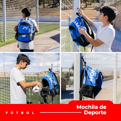 MONTALMO Rucksack für Basketball, Voley, Handball, mit Schuhfach und Ballfach, Sportrucksack für Jungen, Mädchen (Rot/Schwarz)