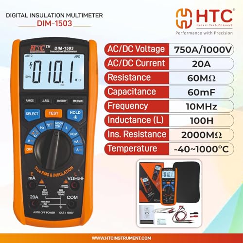 Image of HTC DIM 1503 Digital Handheld 1000 V Insulation Tester with AC /DC True RMS Multimeter By Skyking 