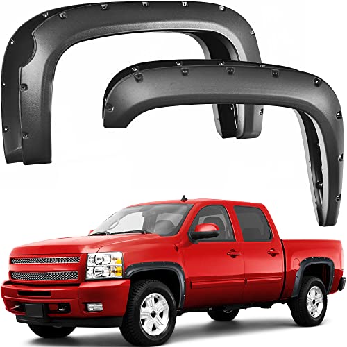 YITAMOTOR Front & Rear Fender Flares, Compatible with 2007-2013 Chevy Silverado 1500 (Only Fit 69.3” Short Bed), Off-road Textured Black Finish Wheel Flares Pocket Riveted Style