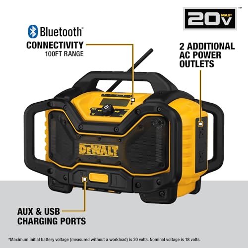 DEWALT 20V MAX Bluetooth Radio, 100 ft Range, Portable for Jobsites (DCR025)
