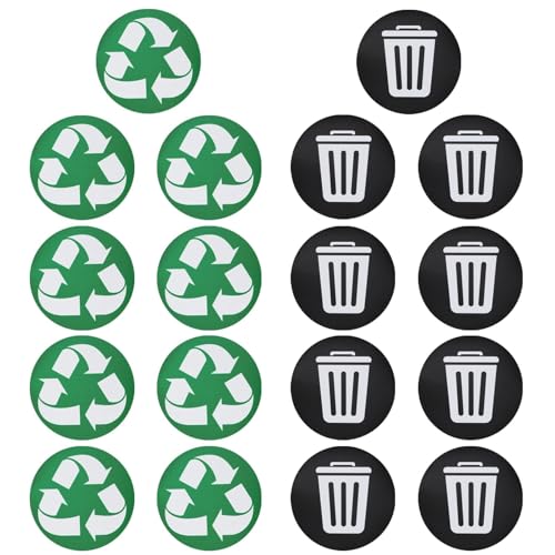 HERCHR Pegatinas de Reciclaje y Basura, Impermeable Autoadhesivo Pegatinas para la gestión de residuos, calcomanía de Basura y Reciclaje de PVC con Logotipo Redondo para Cocina, Oficina