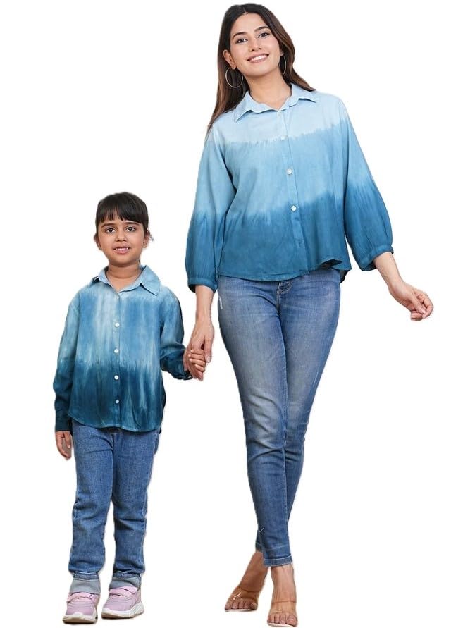 Image of Maaesa Women & Girls Mother Daughter Matching Shirt Combo || Rayon Tie-Dyed Shirt || Full Sleeve || Casual Wear || Family Twinning Outfit