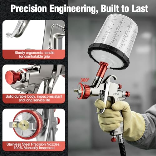 Image of LVLP Automotive Paint Spray Gun R500 Kit, 1.3 /1.5 /1.7 /2.0mm Nozzles LVLP Spray Gun with 600ml Plastic Cup&650ml Disposable Cups& Air Regulator Set, for Painting
