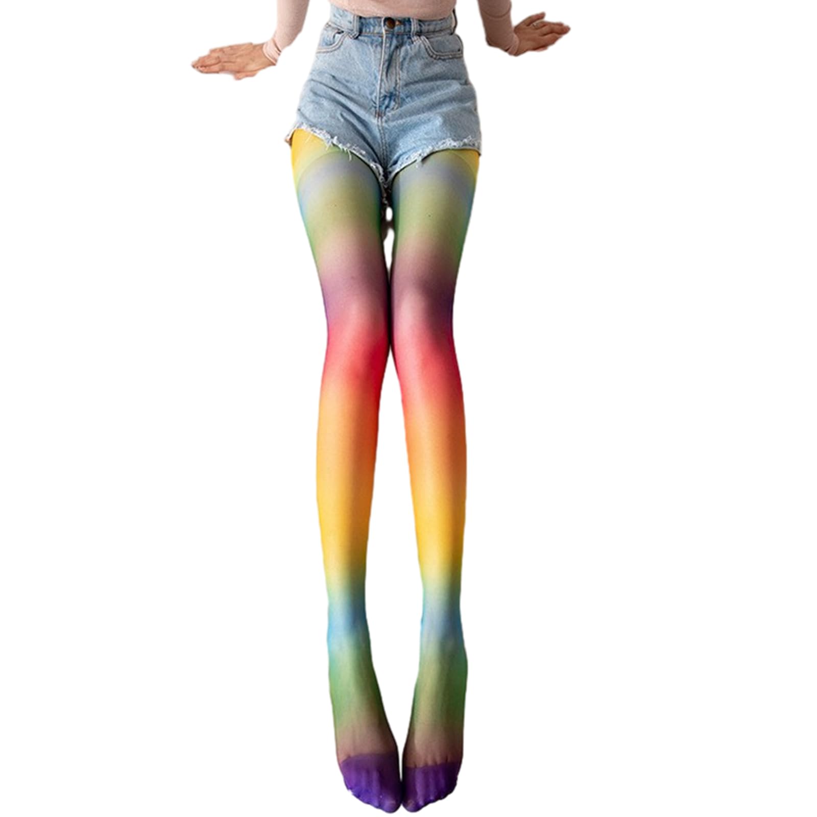 NUEAYMSRainbow Gradients Pantyhose for Women Long Sheer Tights High Waist Pantyhose Thigh High Stockings