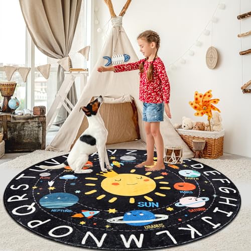 Akasisrug KIDS RUG 4 Ft Soft Circle Alphabet Playroom Rug,Washable Non-Slip Solar System Kids Play Rug,Space Educational Rug Kids Carpet thumb #5