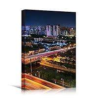 Canvas Wall Art City Lightscape Cityscape Colorful Modern Multicolor Neon Photography Places - 12x18 inches