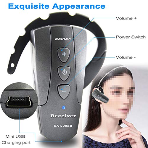 EXMAX EX-200E Transmisor y receptor de audio inalámbrico UHF para voz, sistema para interpretación simultánea en iglesias y áreas sensibles al ruido - 1 transmisor y 3 receptores miniatura 4