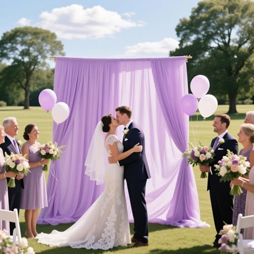 Image of 2 Panels Light Purple Backdrop Curtain, 10 x 10 Feet Polyester Background Curtains for Parties, Weddings, Baby Showers, Halloween, Christmas, Birthday Party Photoshoot Backdrop Curtains Decorations