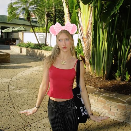 Image of DRESHOW Minnie Ears Headbands Mouse Ears Sequin Bow Headbands Elastic Adjustable Headband Glitter Party Decoration Cosplay Costume for Women