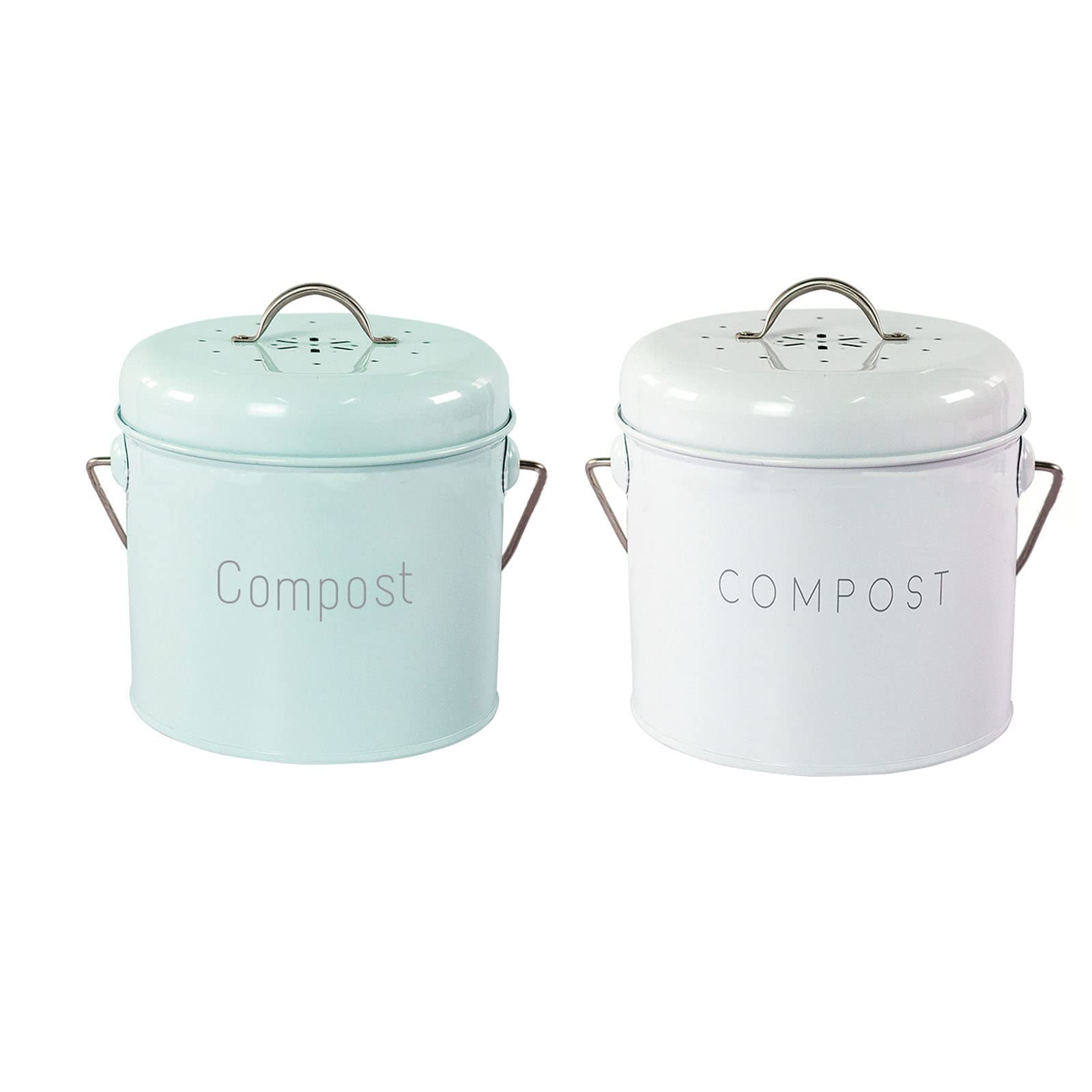 BEIDUOYANG Indoor Compost Bin Countertop with Lid, Metal, White/Green