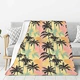 Manta con estampado de palma de coco tropical para sofá y cama, manta de felpa súper suave y acogedora de 40 x 30 pulgadas, cómoda, ligera, mullida y cálida manta de franela para uso en todas las