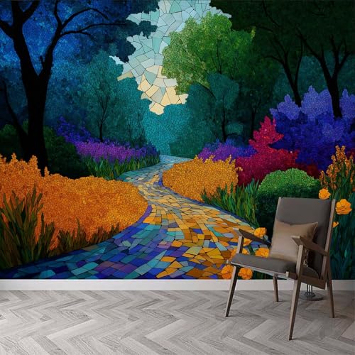 Papel pintado fotográfico para habitación infantil, para jardín, calle, árboles, flores, papel pintado no tejido para salón, dormitorio, niños, papel pintado fotográfico, fácil de instalar, 250 x 175