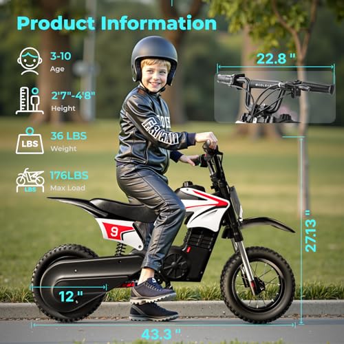 Image of K1 Kids Electric Dirt Bike 36V Motorcycle,16MPH Fast Speed 14 Mile Long-Range,700W Peak 3-Speed Modes Electric Bike for Kids Ages 3-10 (Berry Red)