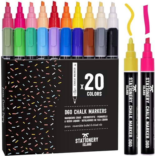 Stationery Island Rotuladores Cristal Borrable 6mm - Rotuladores Tiza Líquida Borrable para Ventanas, Cristal y Pizarra Blanca - Pack de 20 Colores ⭐