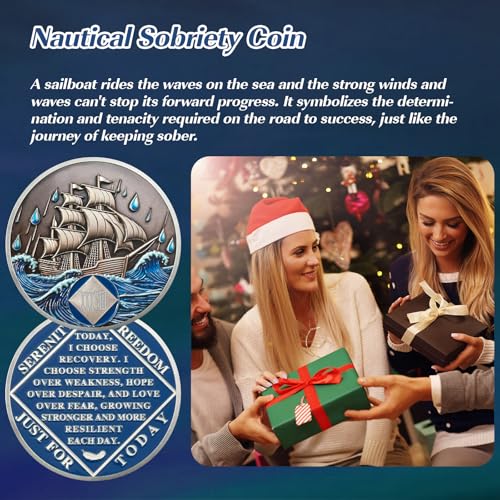 Image of Braving The Storm 38 Year Sober Coin, Nautical NA Coin, Addiction Recovery Thirty-Eight Year Sober Chip, Celebrating Recovery Anniversary Token, Narcotics Anonymous Sobriety Gifts for Men Women
