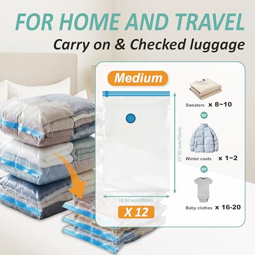 Image of Cozy Essential Vacuum Storage Bags, 80% Compression Vacuum Seal Space Saver Plastic Packaging Bags for Clothes, Blankets, Pillow, Bedding, Comforters, Sealer Clothing Storage,12 Medium