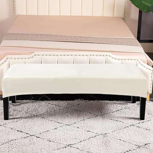 Image of SearchI Waterproof Dining Bench Cover, Stretch Washable Long Bench Seat Covers, Rectangle Dining Table Bench Slipover for Dining Room, Living Room, Kitchen(Pu Cream)