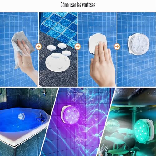 Miniatura 7 de Idealife Iluminación De Piscina Recargable Con Batería Incorporada, Luz Subacuática Con Mando A Distancia, Imán Rf, Ventosas, Luces Led Impermeables Para Fiestas De Jacuzzi, Navidad, Calabaza