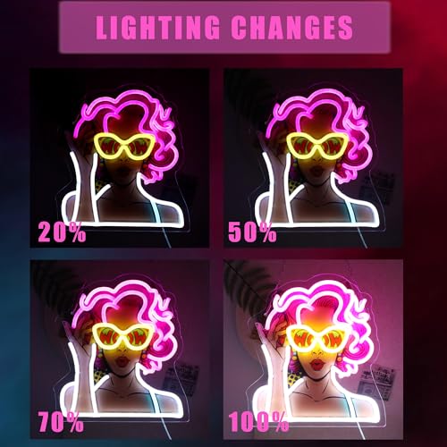 Image of Pop Art Beauty Lady Neon Sign For Wall Decor, Colorful UV Printed Neon Light with Retro Girl Design, LED Artwork for Bar, Bedroom, Game Room, Party Decoration Holiday Birthday Gifts