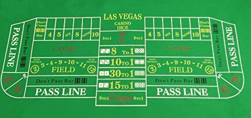Großer Las Vegas Craps-Filz, 1,80 x 0,90 m, inklusive 2 x blaue Würfel