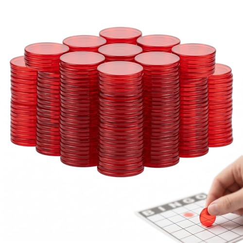 100 Fichas de Bingo Rojas Transparentes, 19mm Fichas de Plástico para Bingo Juego de Mesa Adulto e Infantil, Accesorios de Bingo y Material Educativo para Contar, Pack de 100 Unidades