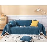 HNTYSM Manta de chenilla para sofás, antiincrustante, a prueba de polvo, a prueba de arañazos, para sofá de 4 plazas, protector de sofá, decoración de sala de estar, manta de sofá (180 x 380 cm, azul)