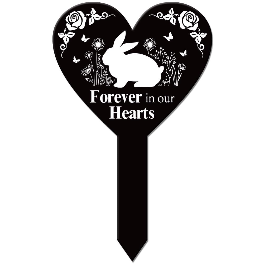 GLOBLELAND Heart Shaped Rabbit Animals Garden Stake Butterflies Memorial Remembrance Plaque for Cemetery Acrylic Grave Stake Waterproof Flowers Blessing Garden Plaque for Yard Grave Cemetery