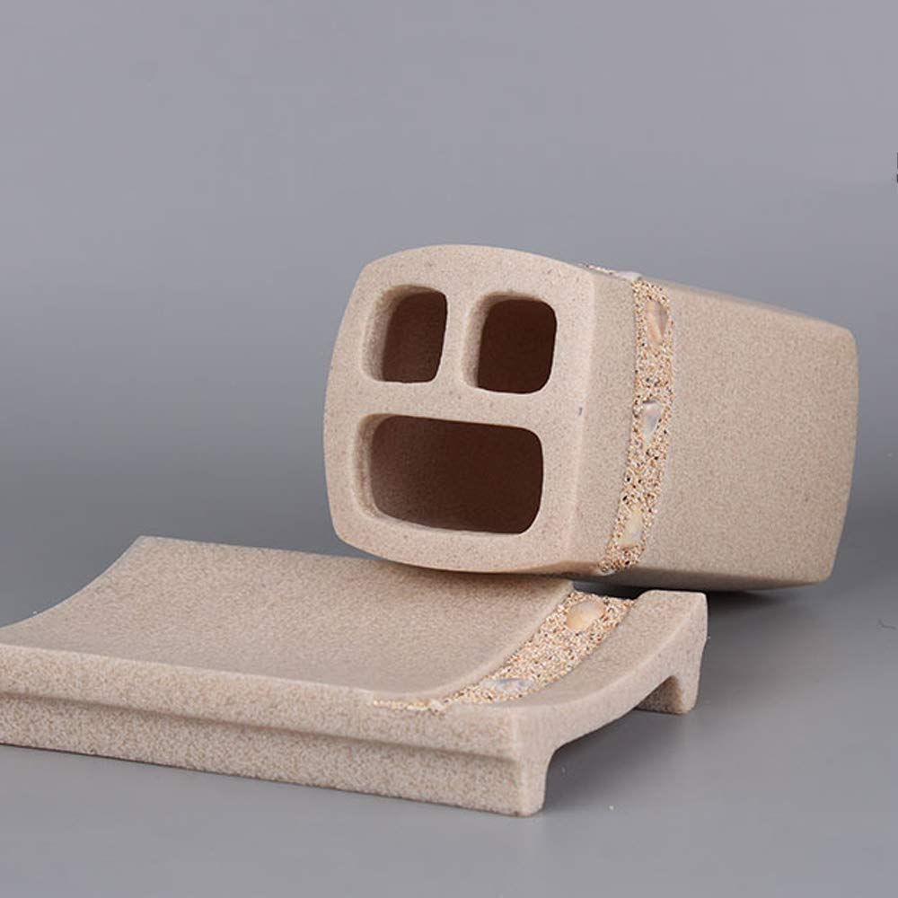 Estilo Moderno Juego de Accesorios de Baño de Resina Conjunto de Baño con Porta Cepillo de Dientes, 2 Tazas, Dispensador de Jabón Líquido, Jabonera, Arena Creativa,with Reverse Tray