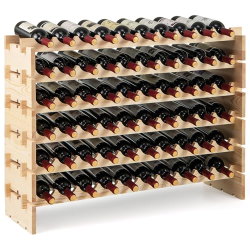 COSTWAY Casier à Bouteilles pour 60 Bouteilles, Étagère à Vin en Bois de Pin, Porte-Bouteilles...