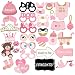 Unomor 33Pcs Pink and Gold Girls Baby Shower Photo Booth Props for Baby Shower Decorations