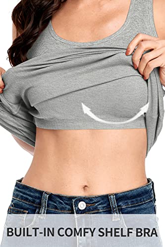 Image of ALove Womens Extra Long Tank Tops with Shelf Bra Ribbed Camisoles Undershirts