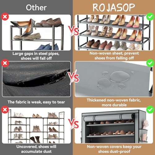 Rojasop Shoe Rack With Covers, Stackable 10 Tier Tall Shoe Shelf Storage 50-55 Pairs Shoes And Boots Large Capacity Vertical Shoe Rack Organizer For Closet Entryway Garage Bedroom thumb #5