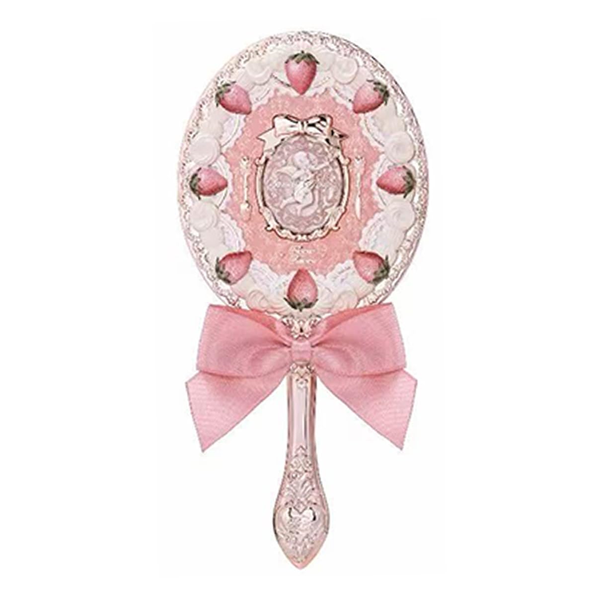 Huazxiaod C03 Flower Knows Strawberry Cupid Handheld Mirror Embossed Vintage Makeup Mirror (C03)