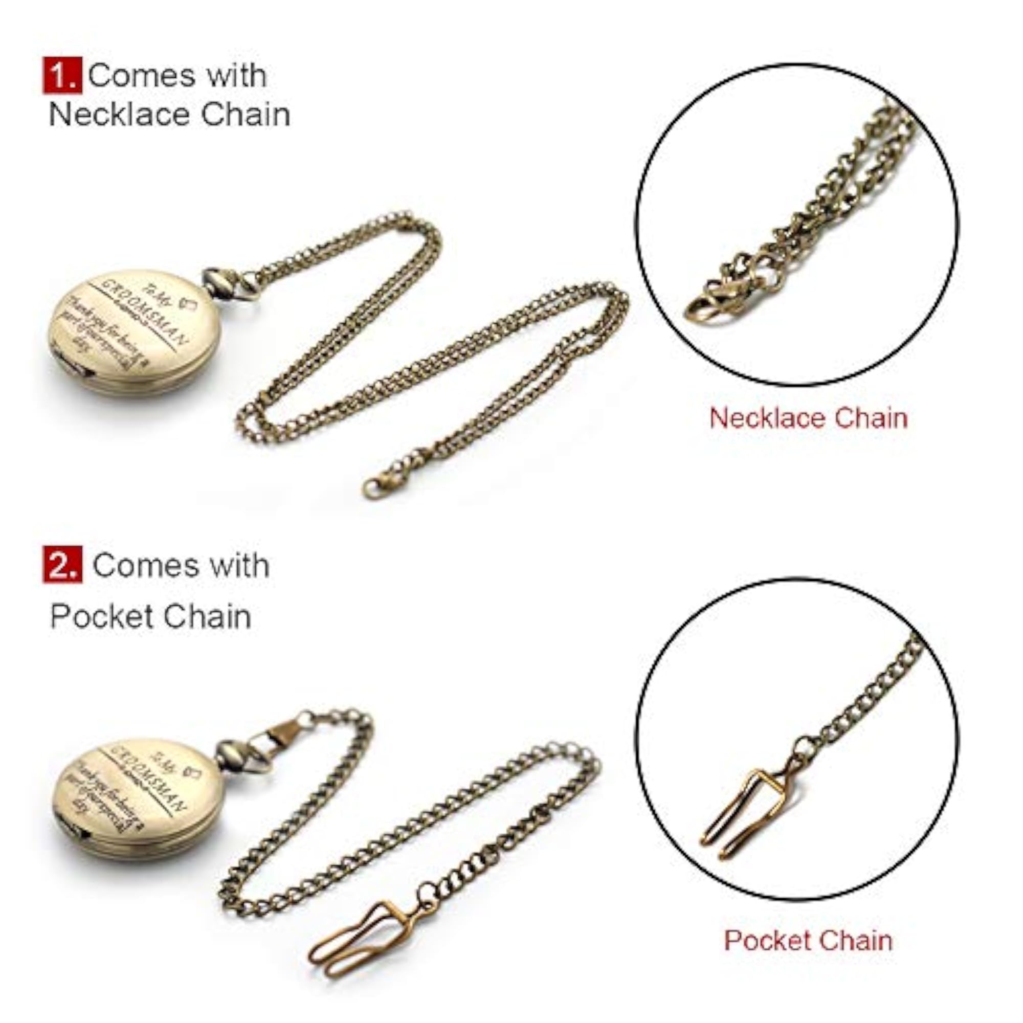 Engraved Best Man Pocket Watch with Chain, Groomsman Gift